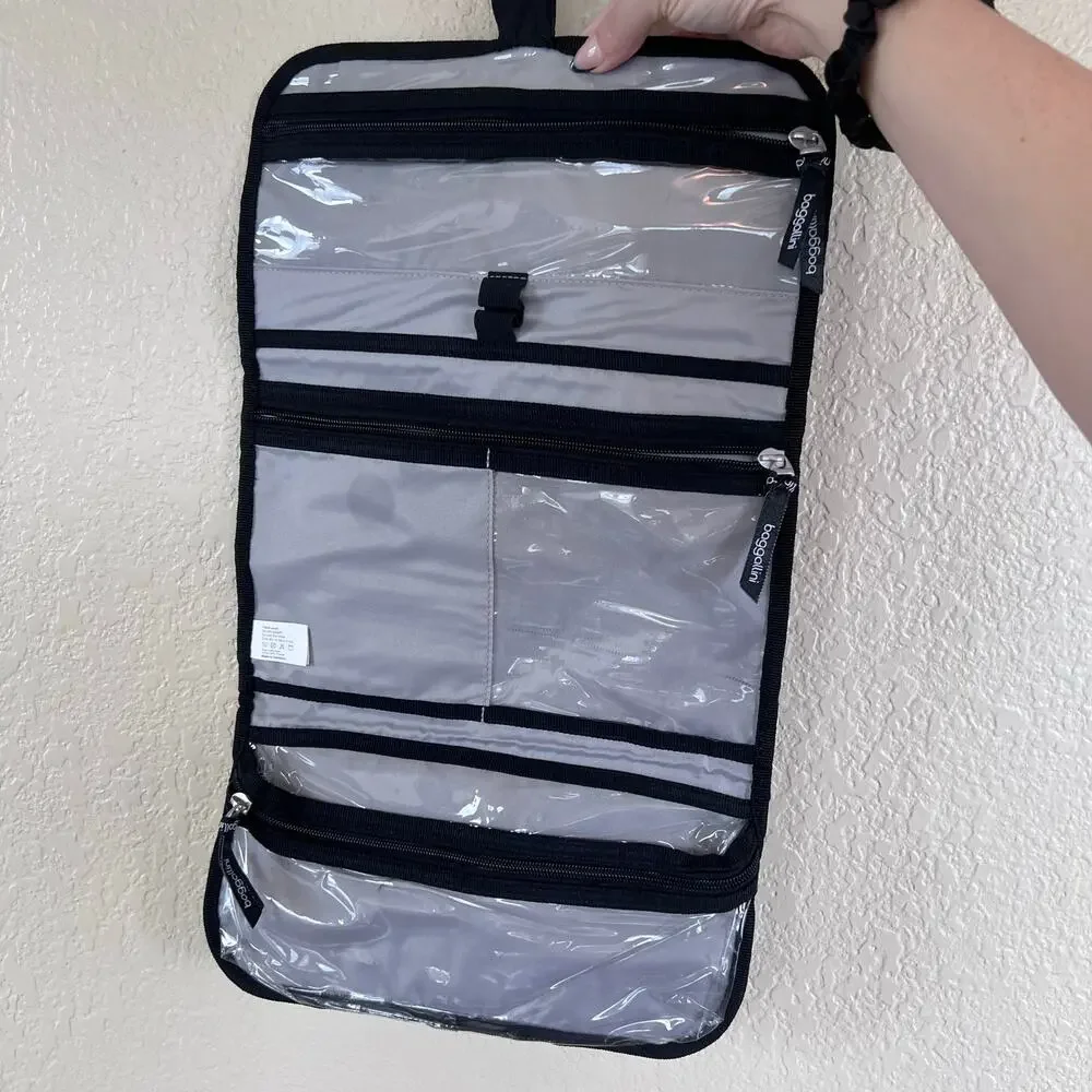 Baggallini Black‎ Nylon Hanging Tri Fold Toiletry Organizer Travel Bag Hook